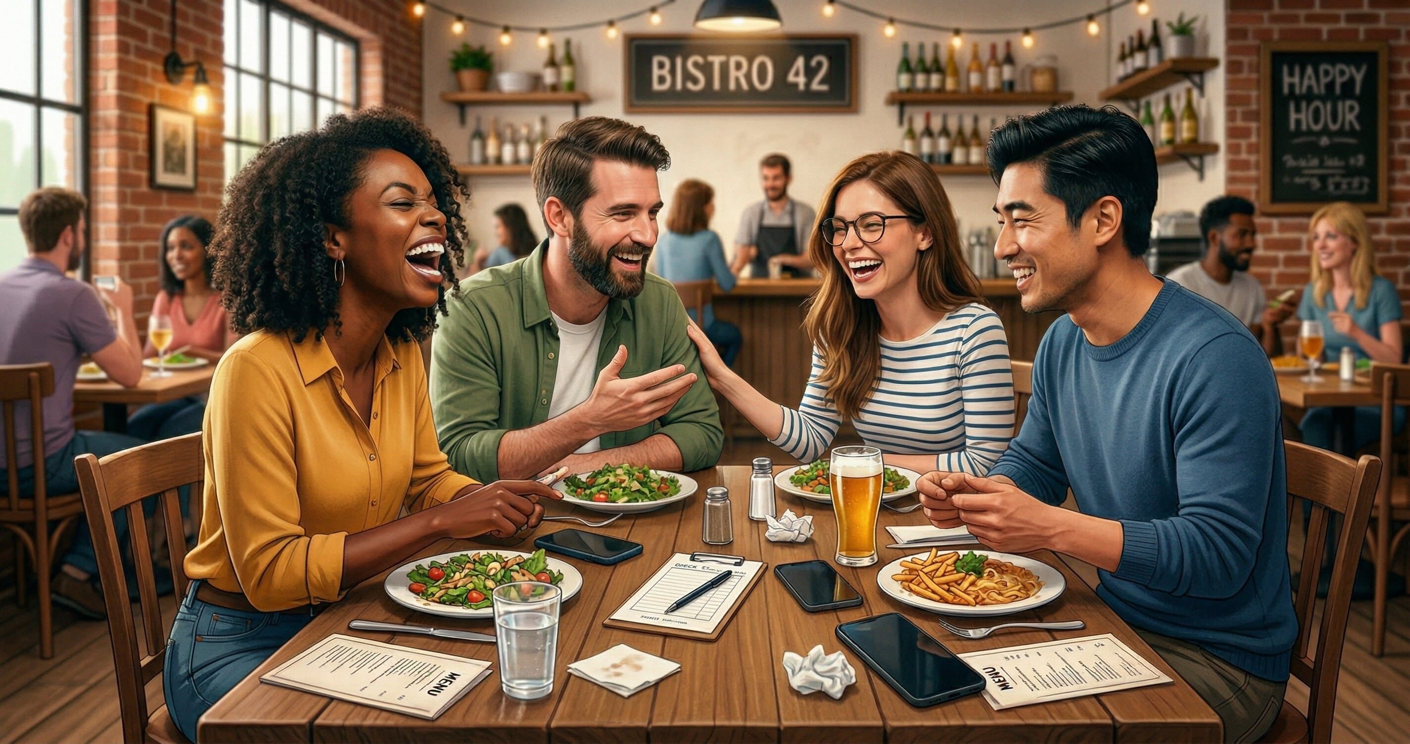 Bill splitter calculator showing a £120 dinner split between 4 people with 15% tip